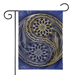 Gold And Grey Yin Yang Flower Print House Flag