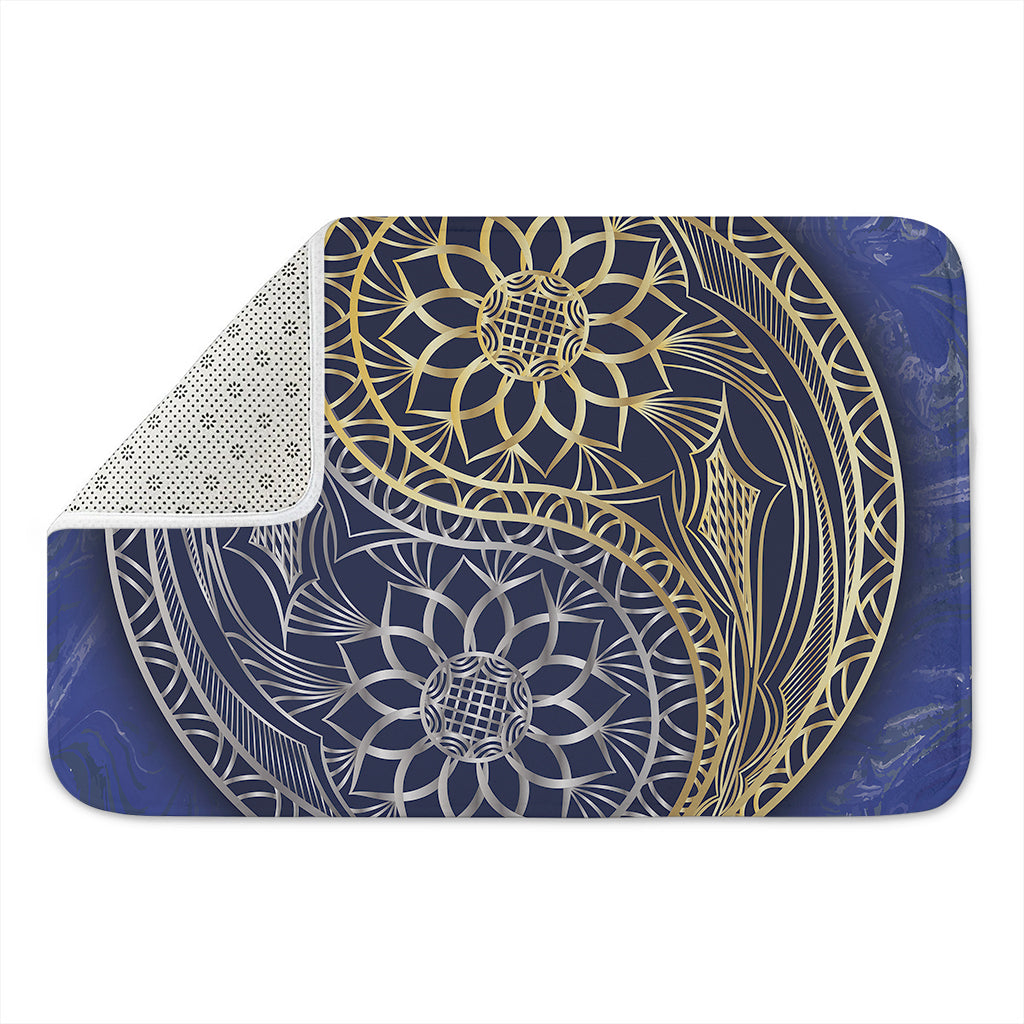 Gold And Grey Yin Yang Flower Print Indoor Door Mat