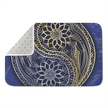 Gold And Grey Yin Yang Flower Print Indoor Door Mat