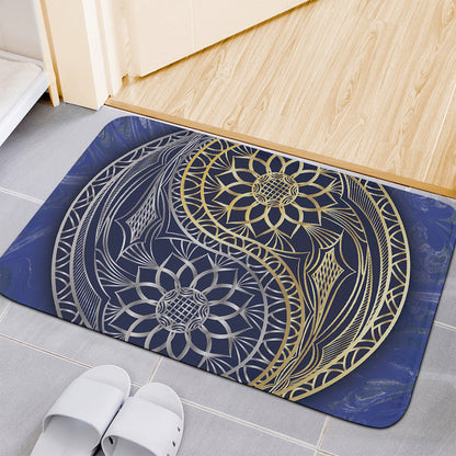 Gold And Grey Yin Yang Flower Print Indoor Door Mat