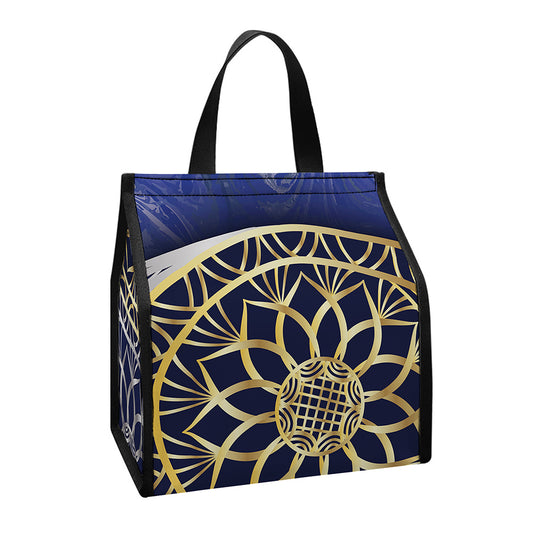 Gold And Grey Yin Yang Flower Print Insulated Lunch Tote