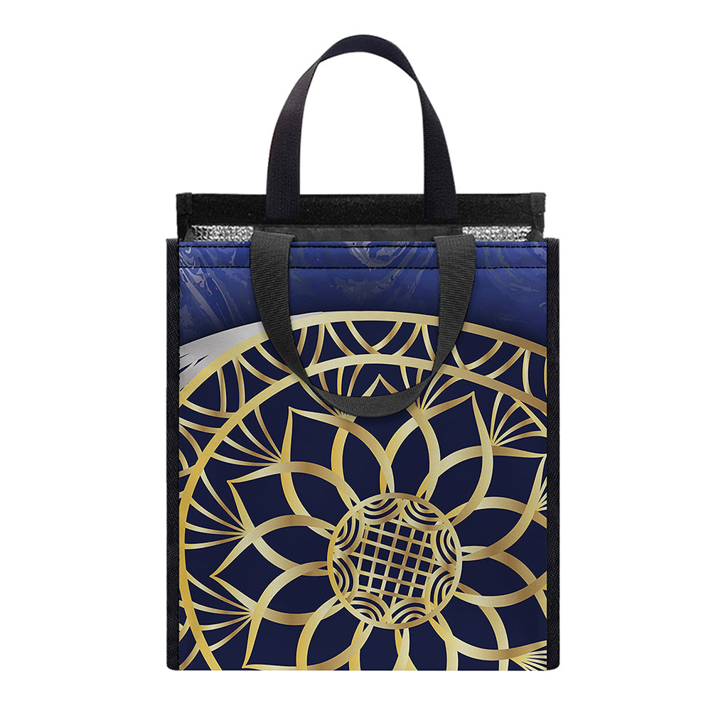 Gold And Grey Yin Yang Flower Print Insulated Lunch Tote