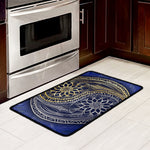 Gold And Grey Yin Yang Flower Print Kitchen Mat