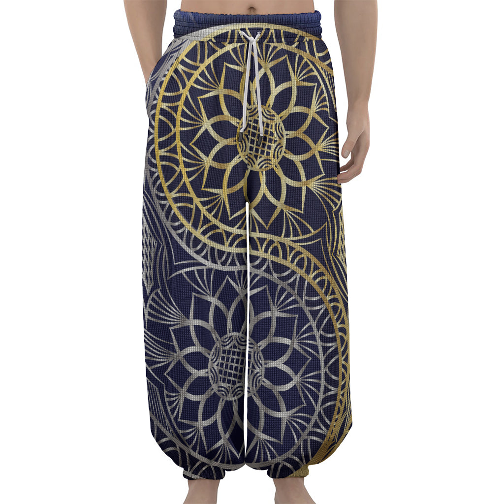 Gold And Grey Yin Yang Flower Print Lantern Pants