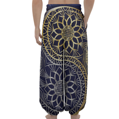 Gold And Grey Yin Yang Flower Print Lantern Pants