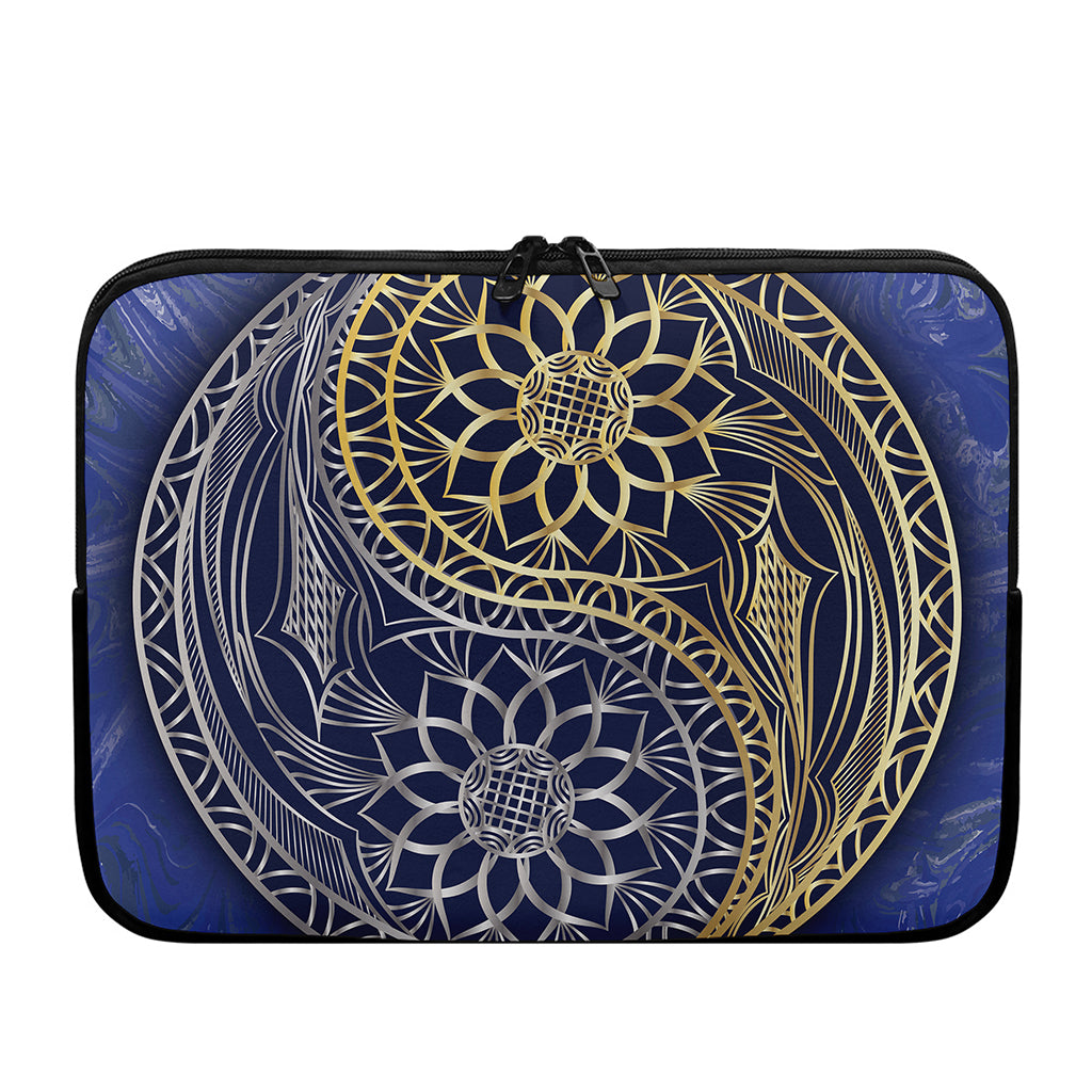 Gold And Grey Yin Yang Flower Print Laptop Sleeve