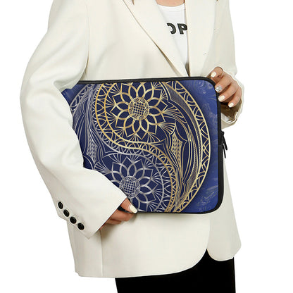 Gold And Grey Yin Yang Flower Print Laptop Sleeve