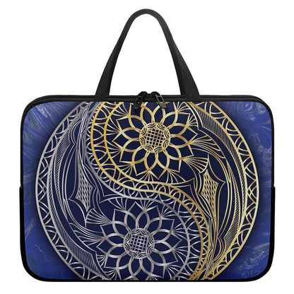 Gold And Grey Yin Yang Flower Print Laptop Sleeve With Handle