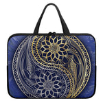 Gold And Grey Yin Yang Flower Print Laptop Sleeve With Handle