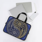 Gold And Grey Yin Yang Flower Print Laptop Sleeve With Handle