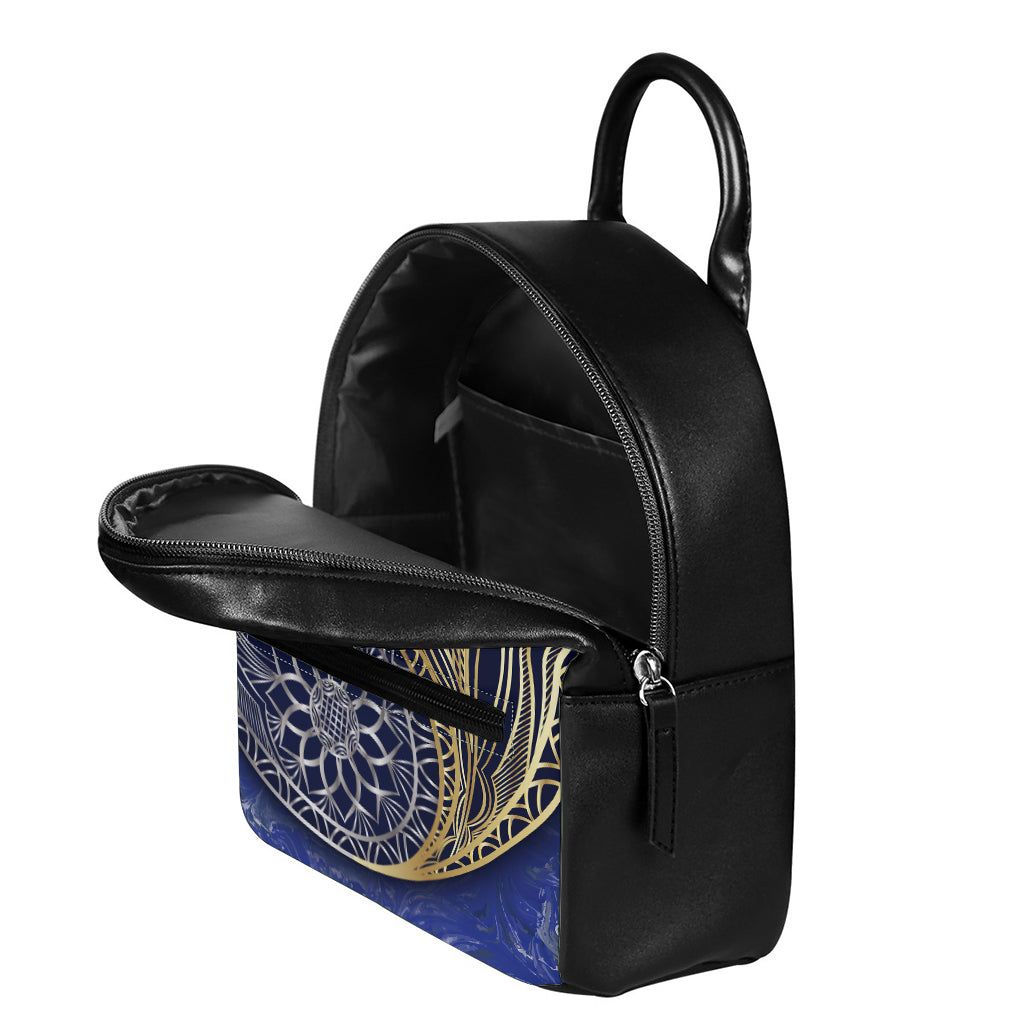 Gold And Grey Yin Yang Flower Print Leather Backpack