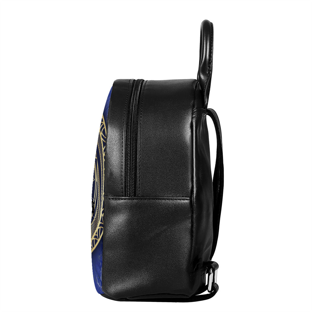 Gold And Grey Yin Yang Flower Print Leather Backpack