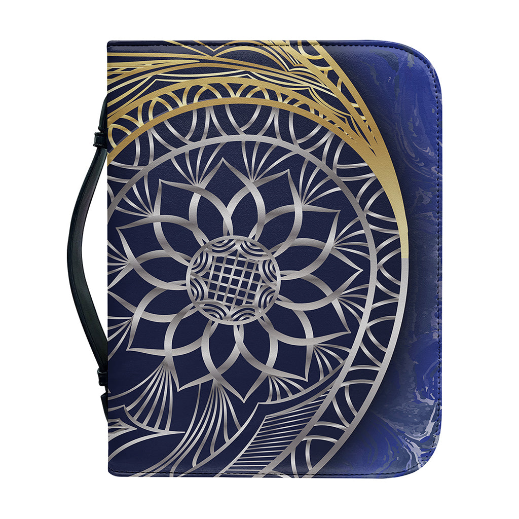 Gold And Grey Yin Yang Flower Print Leather Bible Cover