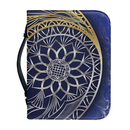 Gold And Grey Yin Yang Flower Print Leather Bible Cover