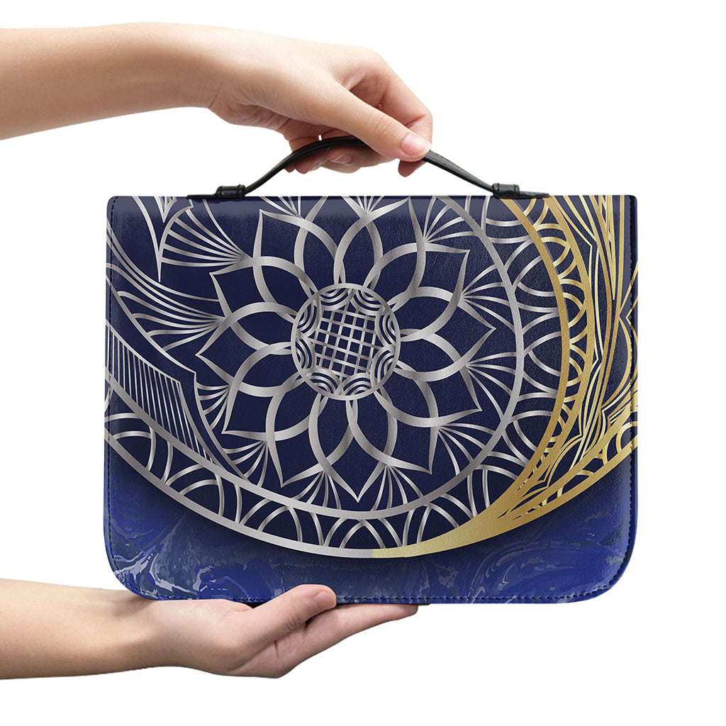 Gold And Grey Yin Yang Flower Print Leather Bible Cover