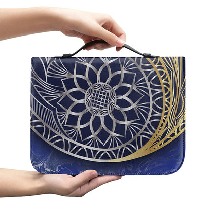 Gold And Grey Yin Yang Flower Print Leather Bible Cover
