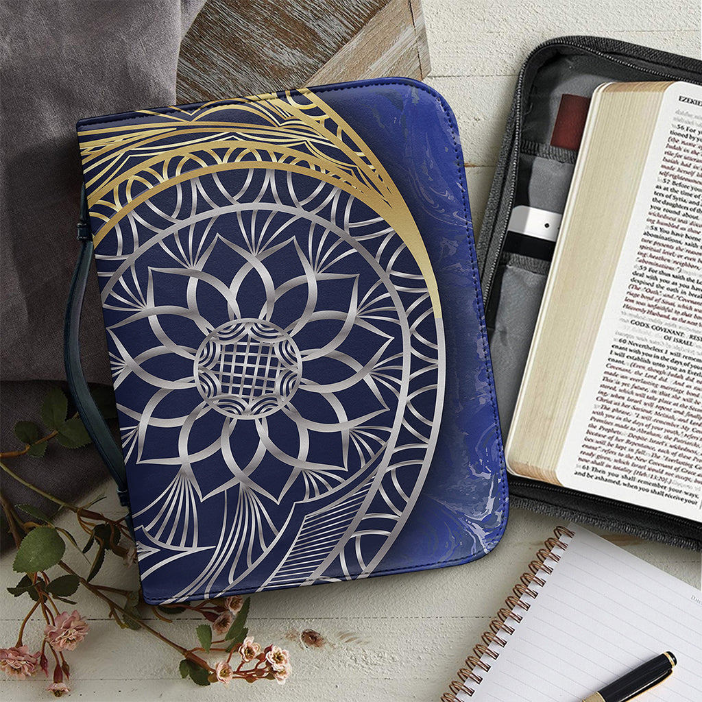 Gold And Grey Yin Yang Flower Print Leather Bible Cover
