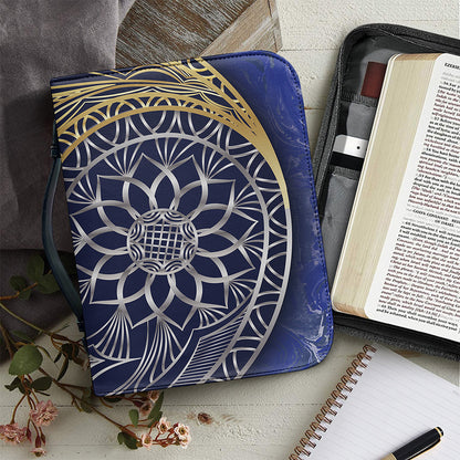 Gold And Grey Yin Yang Flower Print Leather Bible Cover