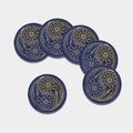Gold And Grey Yin Yang Flower Print Leather Coaster Set