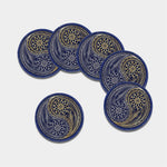 Gold And Grey Yin Yang Flower Print Leather Coaster Set