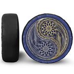 Gold And Grey Yin Yang Flower Print Leather Spare Tire Cover