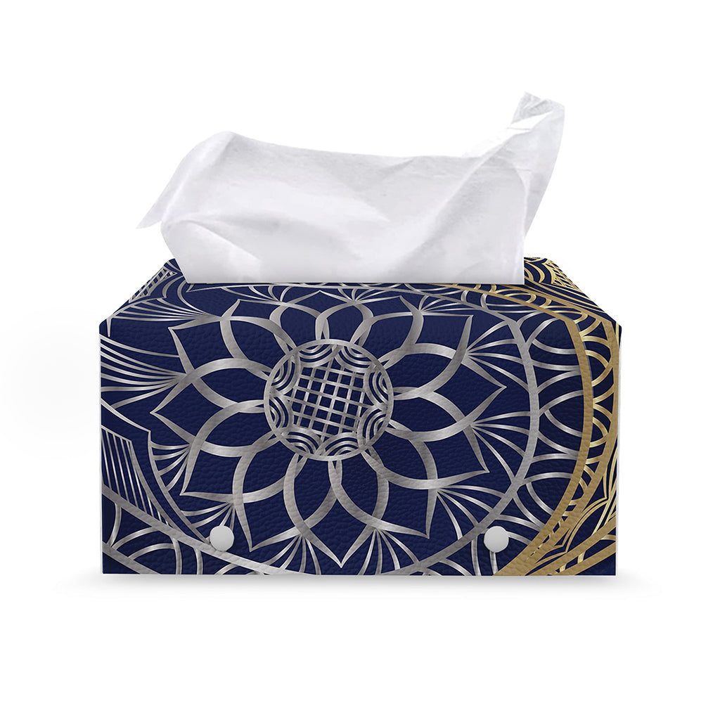 Gold And Grey Yin Yang Flower Print Leather Tissue Box Cover
