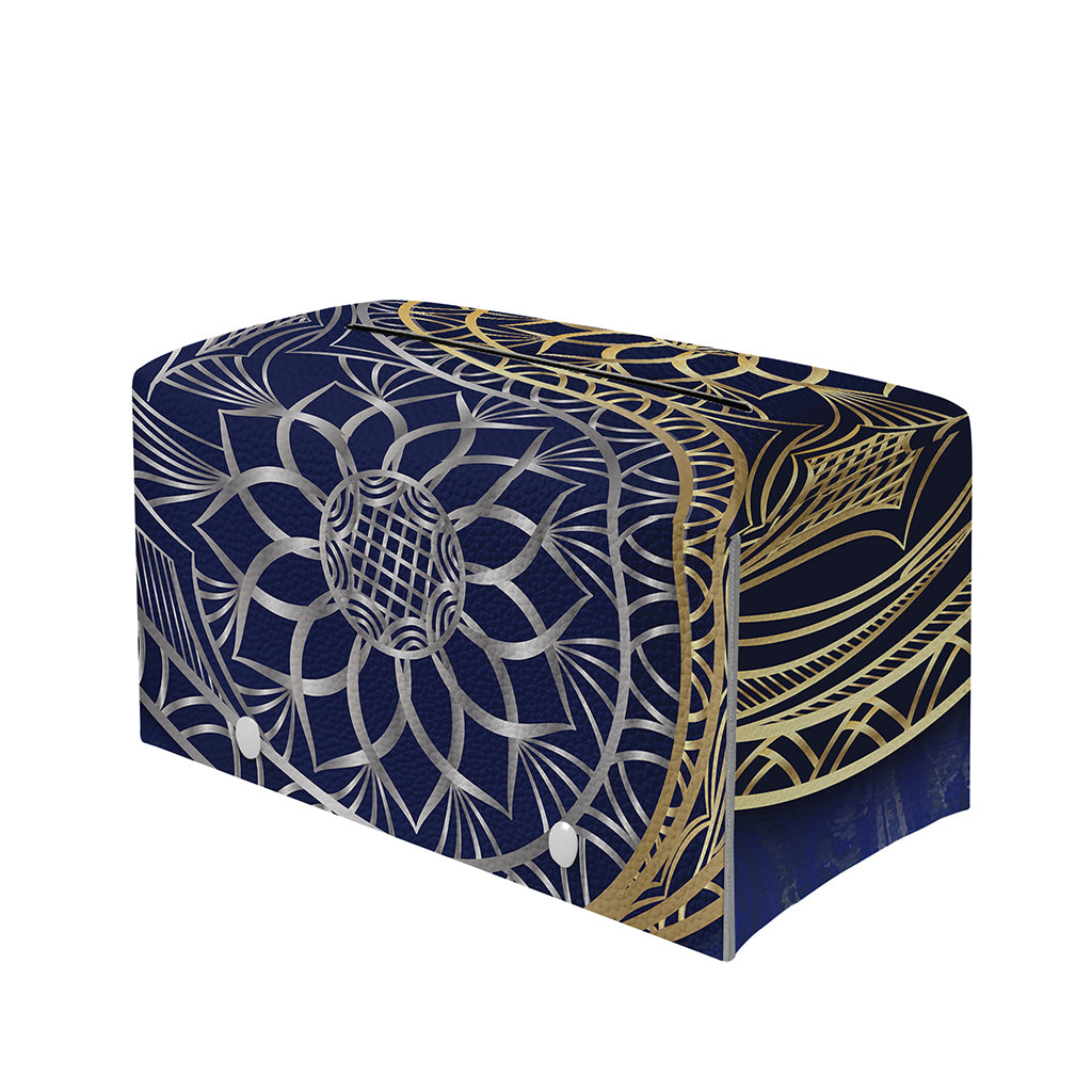 Gold And Grey Yin Yang Flower Print Leather Tissue Box Cover