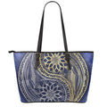 Gold And Grey Yin Yang Flower Print Leather Tote Bag With Zipper