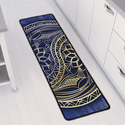 Gold And Grey Yin Yang Flower Print Long Kitchen Mat