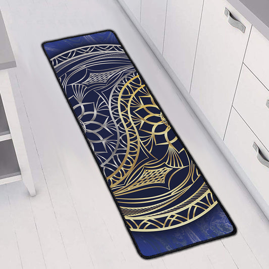 Gold And Grey Yin Yang Flower Print Long Kitchen Mat