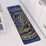 Gold And Grey Yin Yang Flower Print Long Kitchen Mat