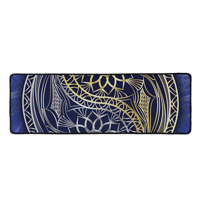 Gold And Grey Yin Yang Flower Print Long Kitchen Mat