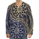 Gold And Grey Yin Yang Flower Print Long Sleeve Baseball Jersey