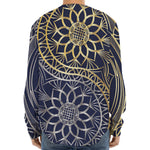 Gold And Grey Yin Yang Flower Print Long Sleeve Baseball Jersey