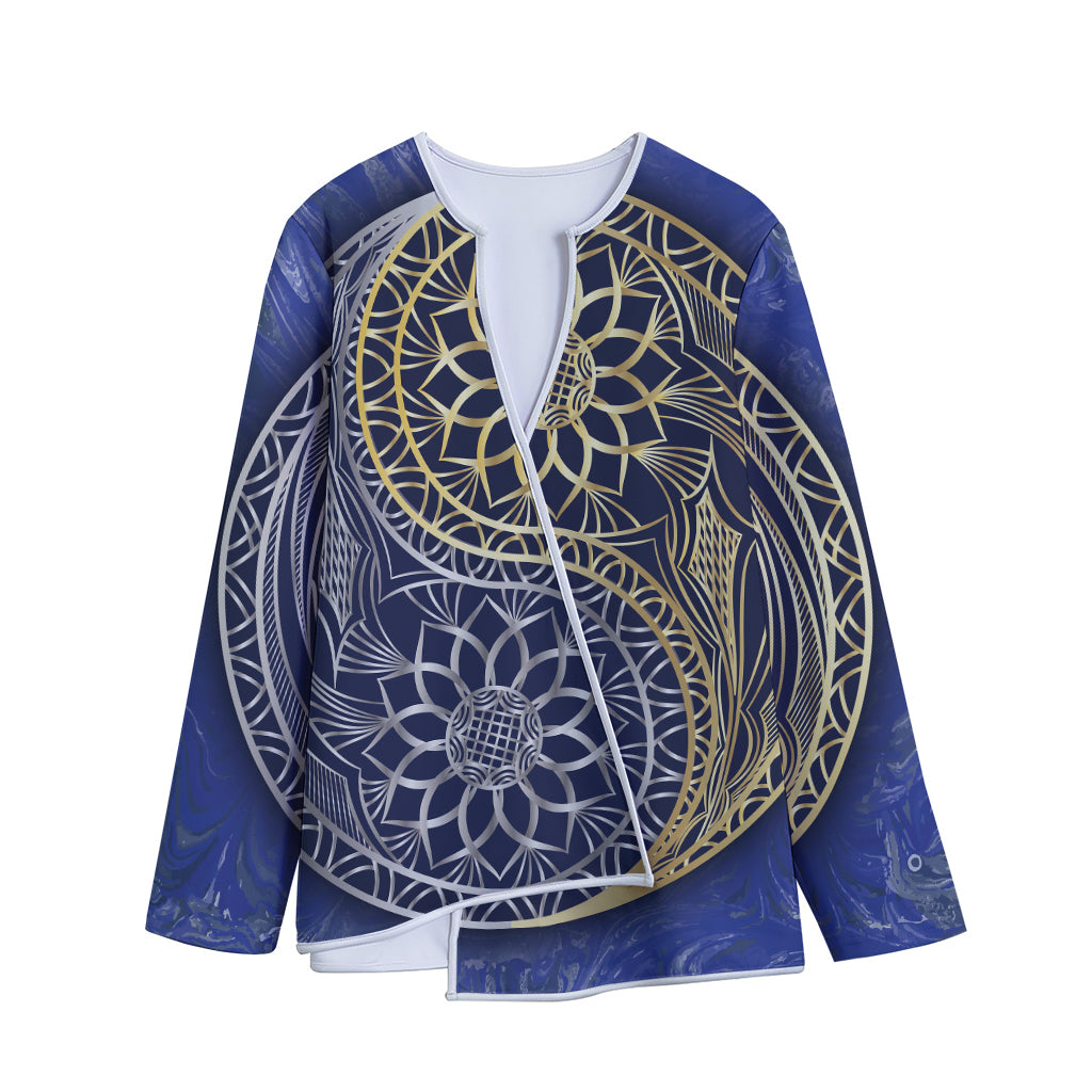 Gold And Grey Yin Yang Flower Print Long Sleeve Short Coat