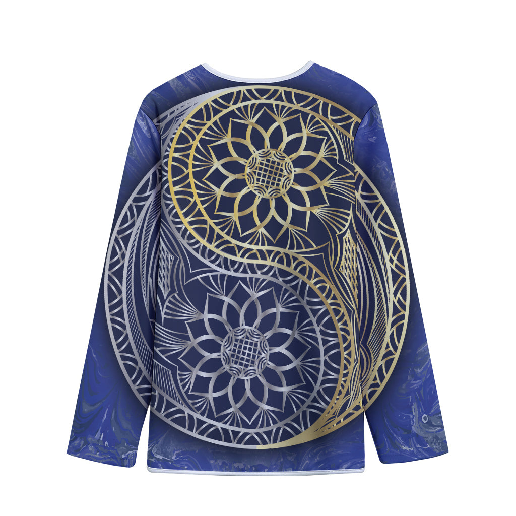 Gold And Grey Yin Yang Flower Print Long Sleeve Short Coat