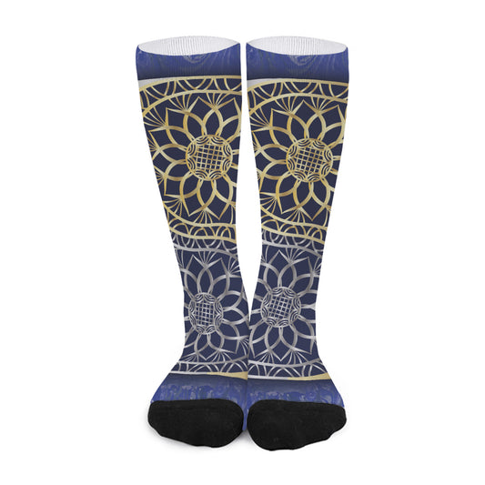 Gold And Grey Yin Yang Flower Print Long Socks