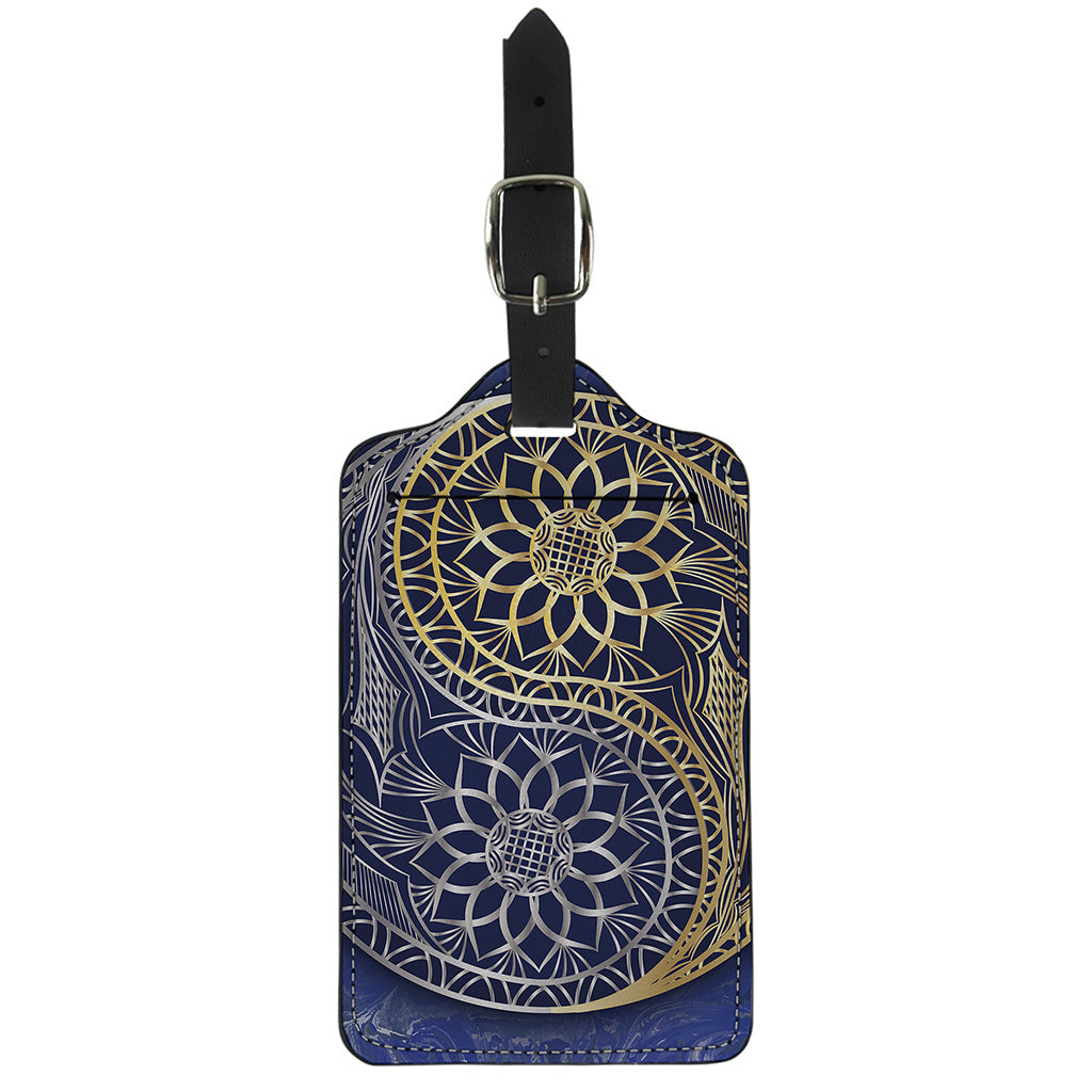 Gold And Grey Yin Yang Flower Print Luggage Tag