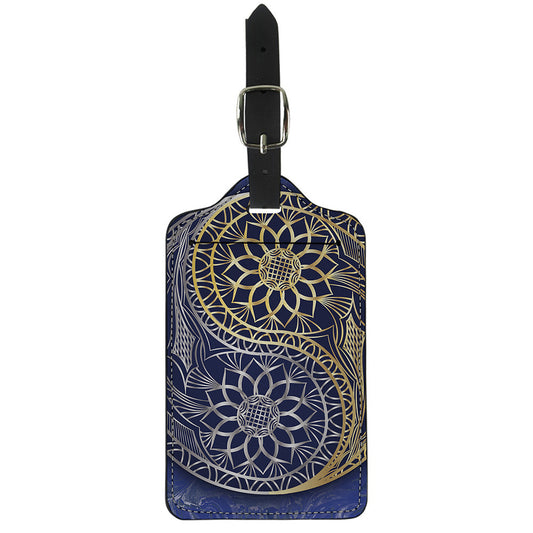 Gold And Grey Yin Yang Flower Print Luggage Tag