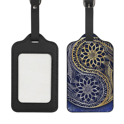 Gold And Grey Yin Yang Flower Print Luggage Tag