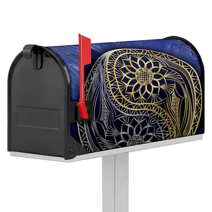 Gold And Grey Yin Yang Flower Print Mailbox Cover