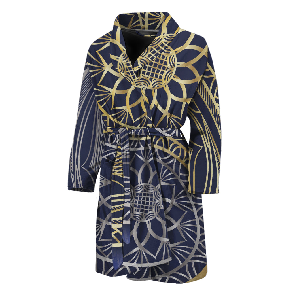 Gold And Grey Yin Yang Flower Print Men's Bathrobe