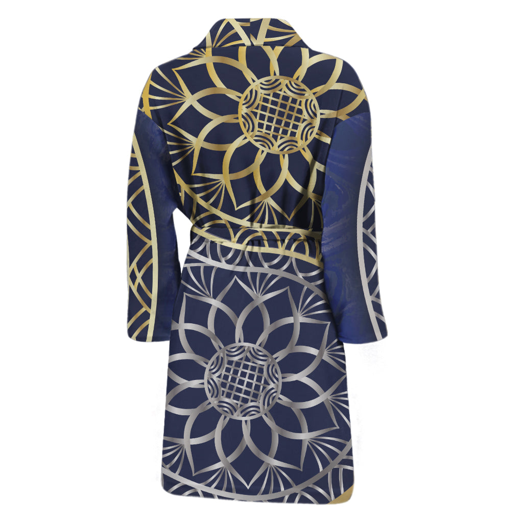 Gold And Grey Yin Yang Flower Print Men's Bathrobe