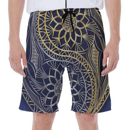 Gold And Grey Yin Yang Flower Print Men's Beach Shorts