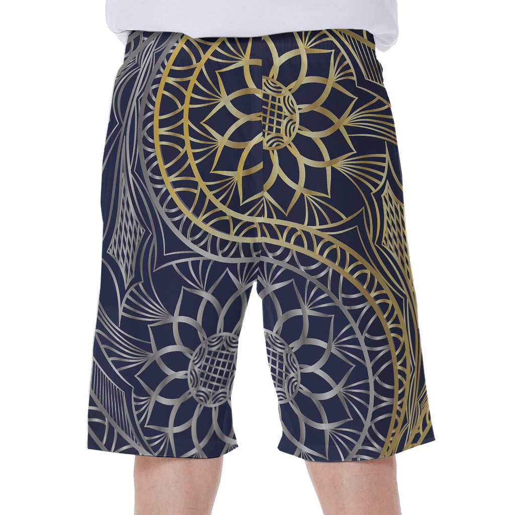 Gold And Grey Yin Yang Flower Print Men's Beach Shorts