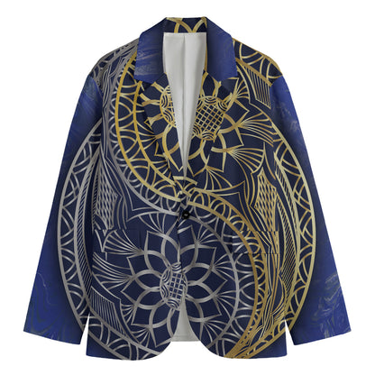 Gold And Grey Yin Yang Flower Print Men's Blazer