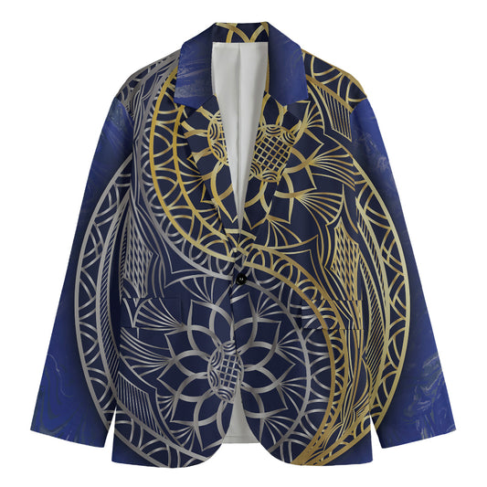Gold And Grey Yin Yang Flower Print Men's Blazer