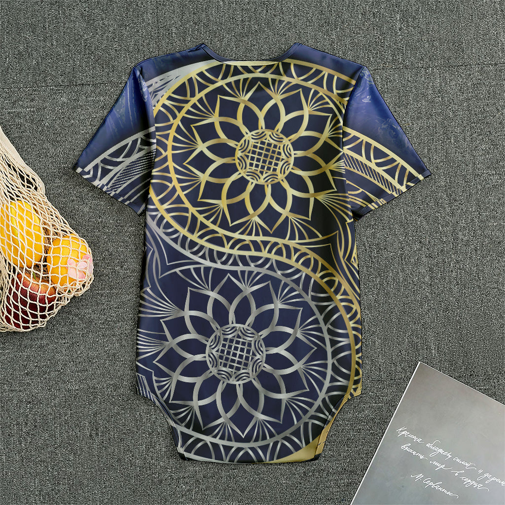 Gold And Grey Yin Yang Flower Print Men's Bodysuit