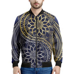 Gold And Grey Yin Yang Flower Print Men's Bomber Jacket
