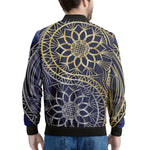 Gold And Grey Yin Yang Flower Print Men's Bomber Jacket